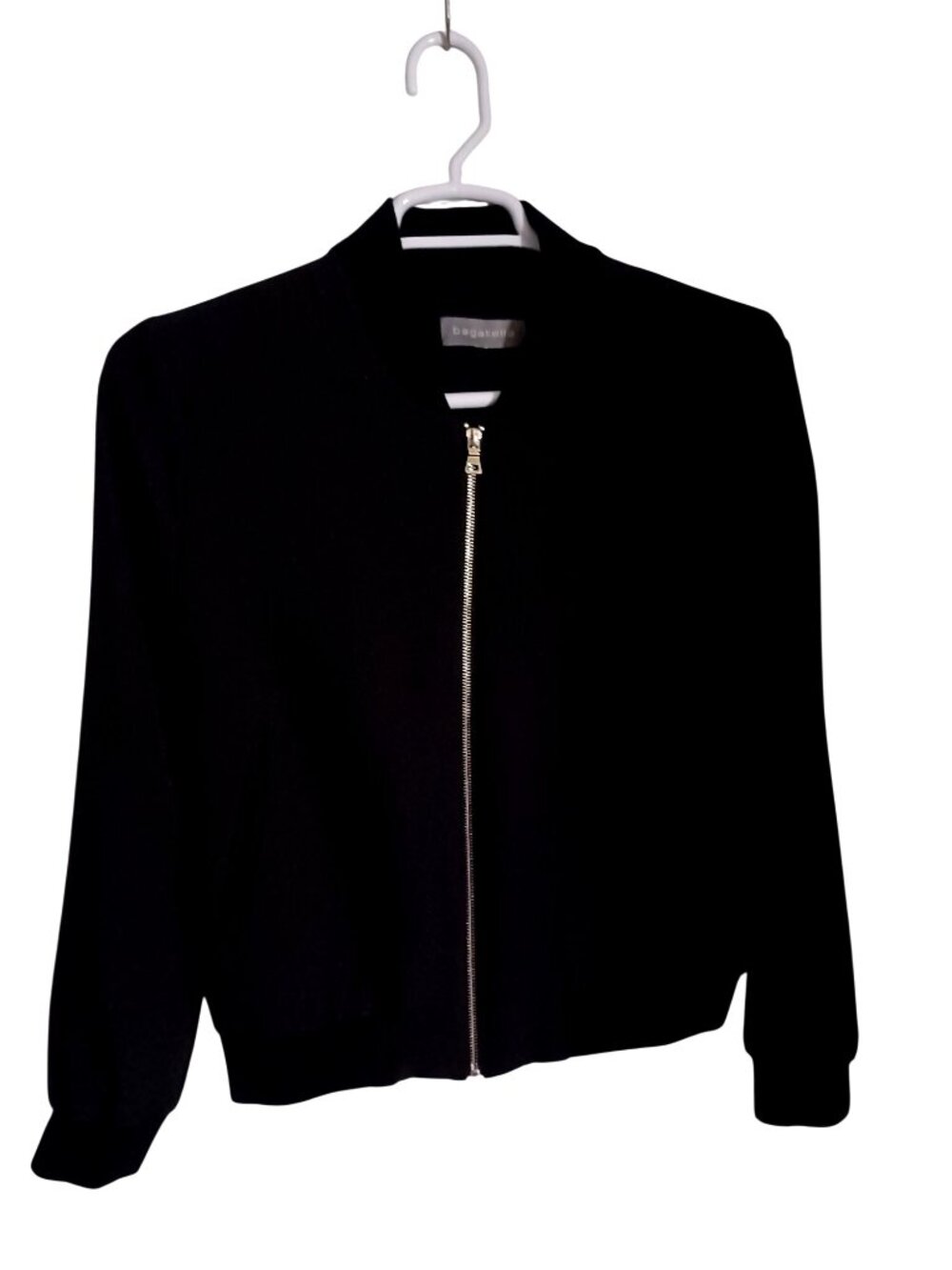 Bomber Jacket Black Zip Front Lightweight Lined Pockets Bagatelle Womens Size XL